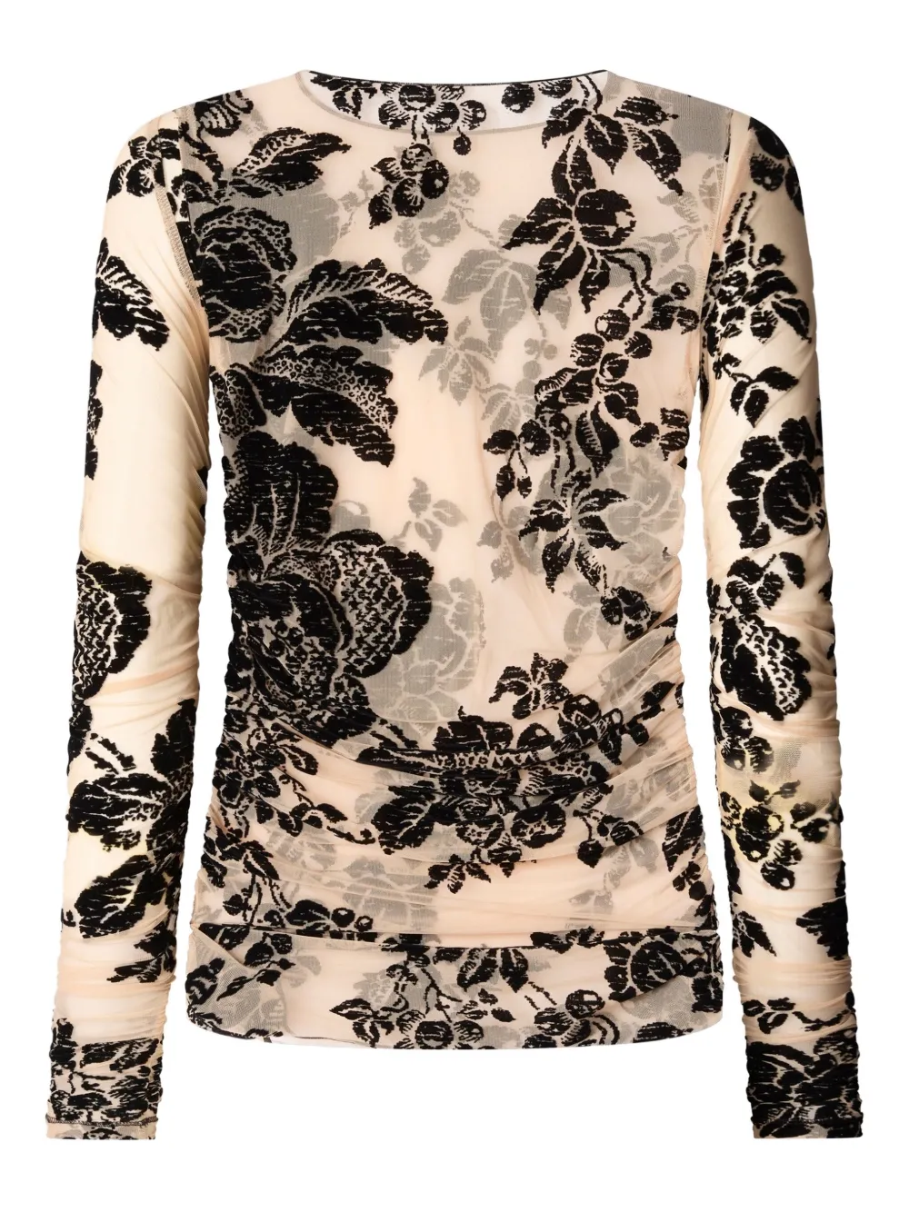 Pinko top Puzzle in tulle floreale flock beige nero