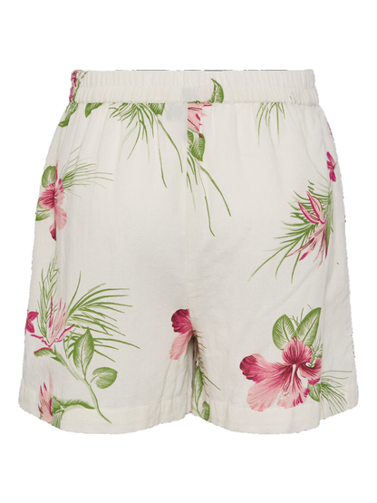 Pieces shorts in tessuto con fantasia florelae beige